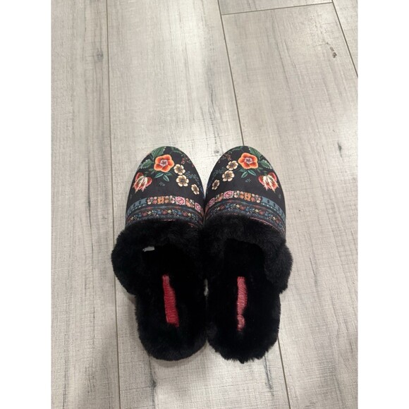 Johnny Was Ardell Slippers Floral Black Velvet Sz 8M - Picture 2 of 4